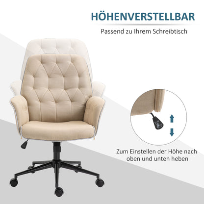 Office Chair with Rocking Function Swivel Chair Home Office Chair Height Adjustable Desk Chair Computer Chair Work Chair with Arms 360° Rotating Wheels Foam Beige 66 x 69 x 89.5-97 cm