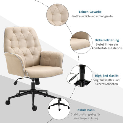 Office Chair with Rocking Function Swivel Chair Home Office Chair Height Adjustable Desk Chair Computer Chair Work Chair with Arms 360° Rotating Wheels Foam Beige 66 x 69 x 89.5-97 cm