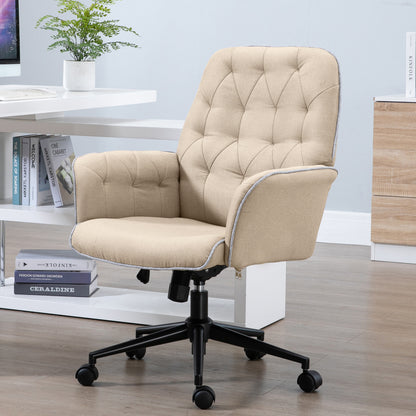 Office Chair with Rocking Function Swivel Chair Home Office Chair Height Adjustable Desk Chair Computer Chair Work Chair with Arms 360° Rotating Wheels Foam Beige 66 x 69 x 89.5-97 cm