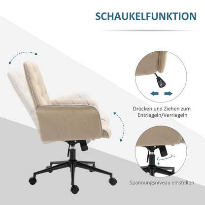 Office Chair with Rocking Function Swivel Chair Home Office Chair Height Adjustable Desk Chair Computer Chair Work Chair with Arms 360° Rotating Wheels Foam Beige 66 x 69 x 89.5-97 cm