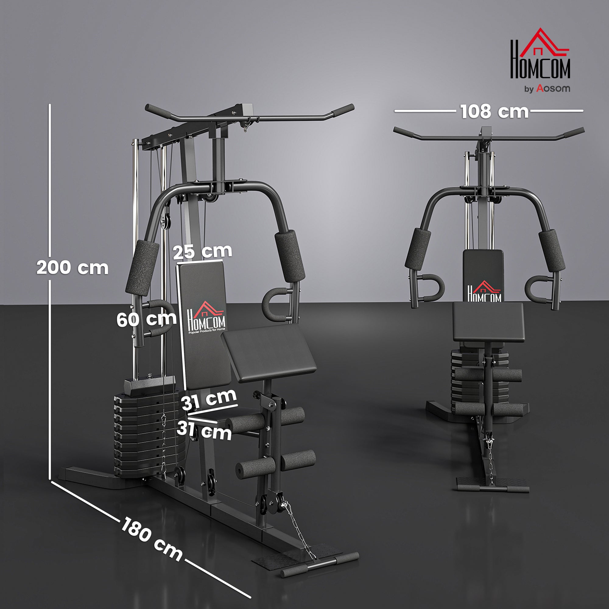 Compact Power Station, Multifunctional Fitness Station, Multi-Station with Butterfly, Bicep Curl, Pull-up, Leg Extension, 45 kg Weight Block Strength Training Black