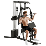 Compact Power Station, Multifunctional Fitness Station, Multi-Station with Butterfly, Bicep Curl, Pull-up, Leg Extension, 45 kg Weight Block Strength Training Black