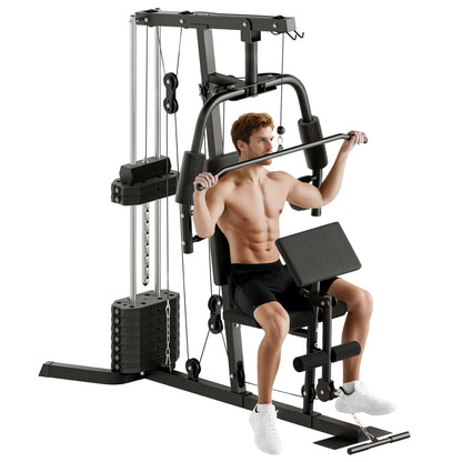 Compact Power Station, Multifunctional Fitness Station, Multi-Station with Butterfly, Bicep Curl, Pull-up, Leg Extension, 45 kg Weight Block Strength Training Black