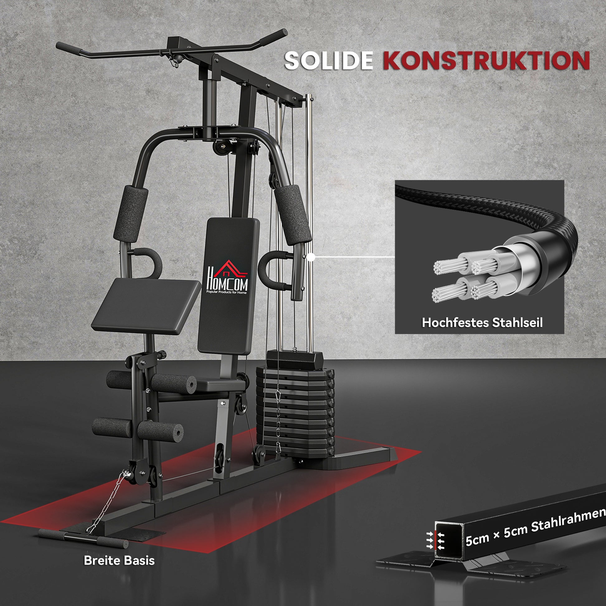 Compact Power Station, Multifunctional Fitness Station, Multi-Station with Butterfly, Bicep Curl, Pull-up, Leg Extension, 45 kg Weight Block Strength Training Black