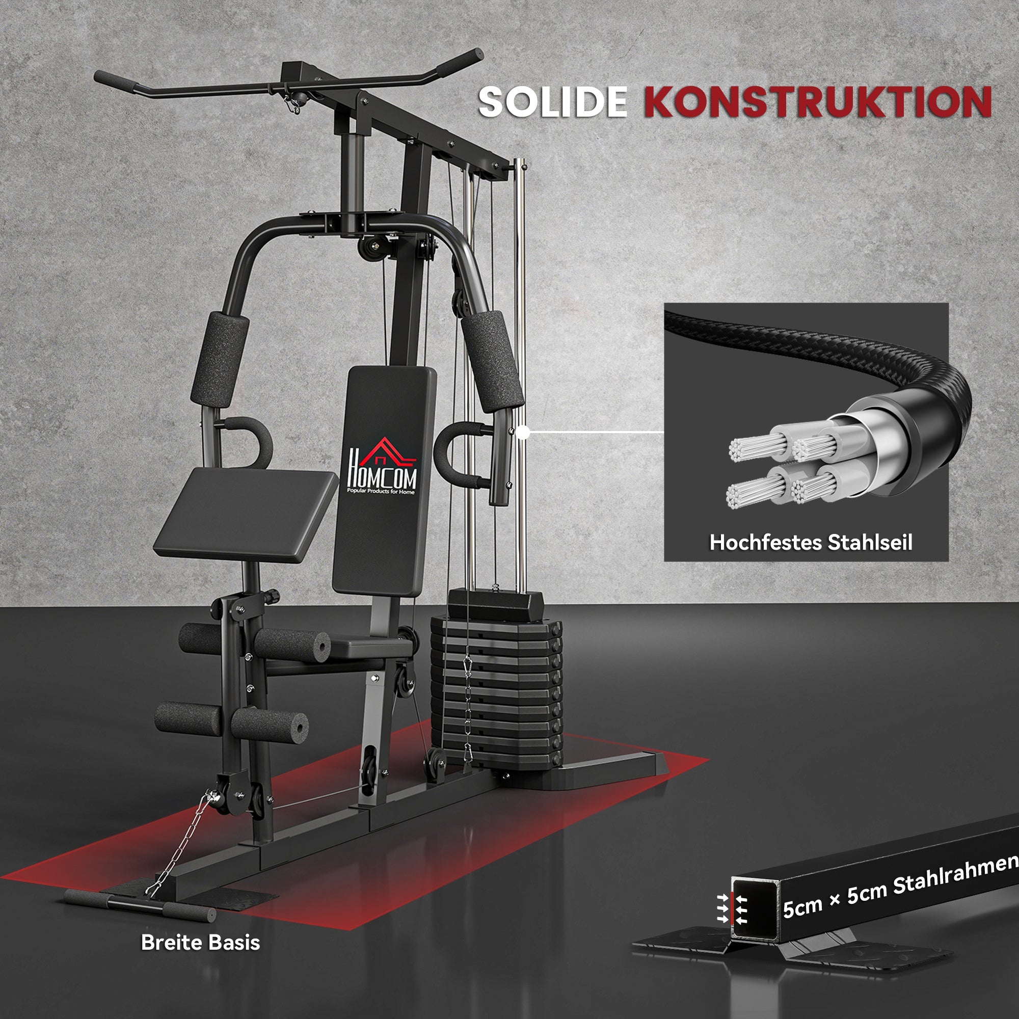 Compact Power Station, Multifunctional Fitness Station, Multi-Station with Butterfly, Bicep Curl, Pull-up, Leg Extension, 45 kg Weight Block Strength Training Black