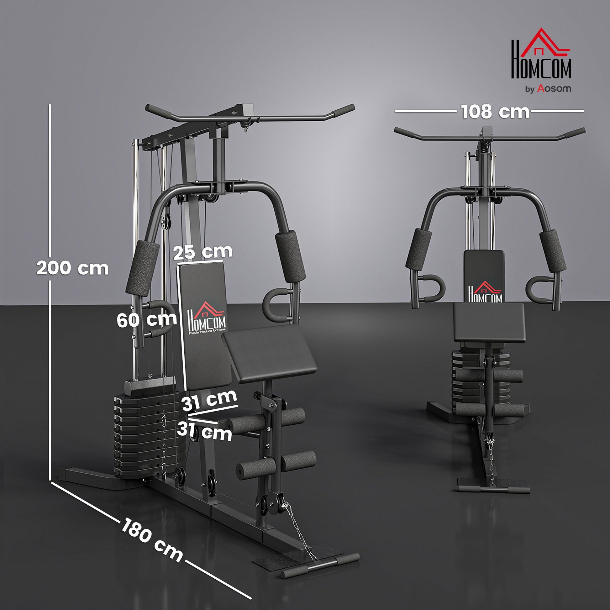 Compact Power Station, Multifunctional Fitness Station, Multi-Station with Butterfly, Bicep Curl, Pull-up, Leg Extension, 45 kg Weight Block Strength Training Black