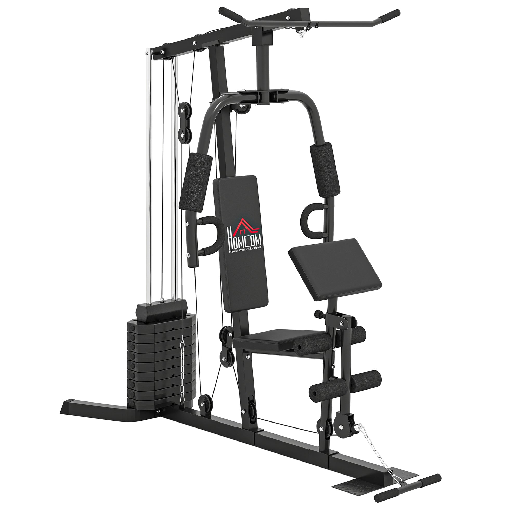 Compact Power Station, Multifunctional Fitness Station, Multi-Station with Butterfly, Bicep Curl, Pull-up, Leg Extension, 45 kg Weight Block Strength Training Black
