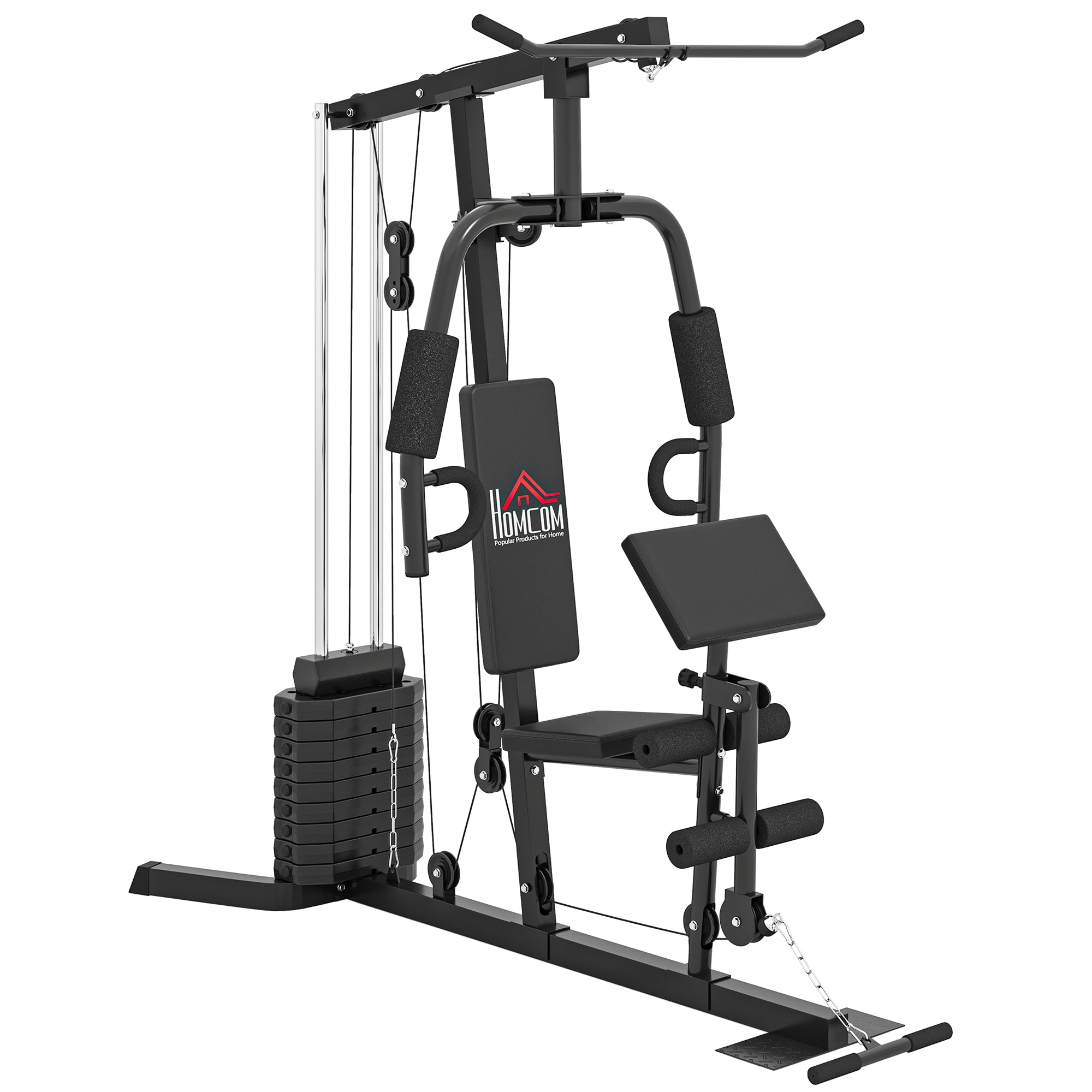 Compact Power Station, Multifunctional Fitness Station, Multi-Station with Butterfly, Bicep Curl, Pull-up, Leg Extension, 45 kg Weight Block Strength Training Black