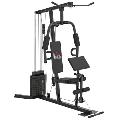 Compact Power Station, Multifunctional Fitness Station, Multi-Station with Butterfly, Bicep Curl, Pull-up, Leg Extension, 45 kg Weight Block Strength Training Black