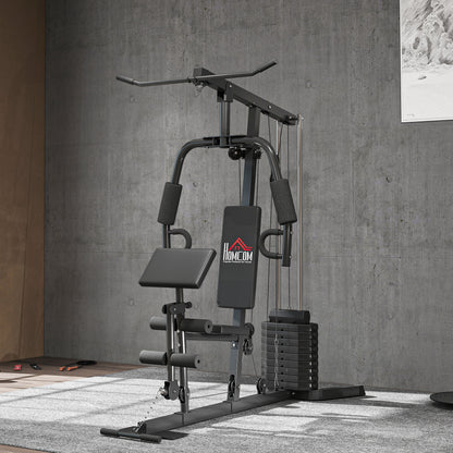 Compact Power Station, Multifunctional Fitness Station, Multi-Station with Butterfly, Bicep Curl, Pull-up, Leg Extension, 45 kg Weight Block Strength Training Black