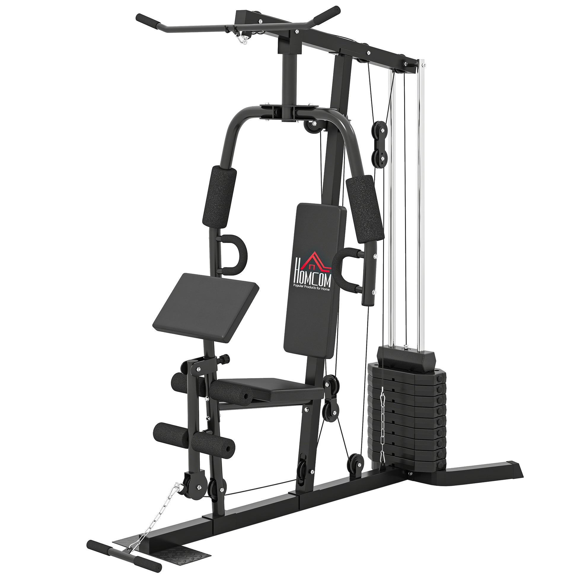 Compact Power Station, Multifunctional Fitness Station, Multi-Station with Butterfly, Bicep Curl, Pull-up, Leg Extension, 45 kg Weight Block Strength Training Black