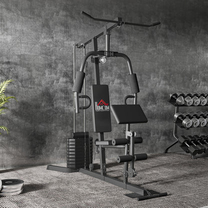 Compact Power Station, Multifunctional Fitness Station, Multi-Station with Butterfly, Bicep Curl, Pull-up, Leg Extension, 45 kg Weight Block Strength Training Black