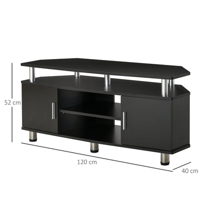 TV stand TV cabinet wooden TV stand for TVs up to 55 inches with large shelf, cupboard doors, and open compartment for living room bedroom, 120 x 40 x 52 cm, black