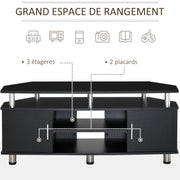 TV stand TV cabinet wooden TV stand for TVs up to 55 inches with large shelf, cupboard doors, and open compartment for living room bedroom, 120 x 40 x 52 cm, black