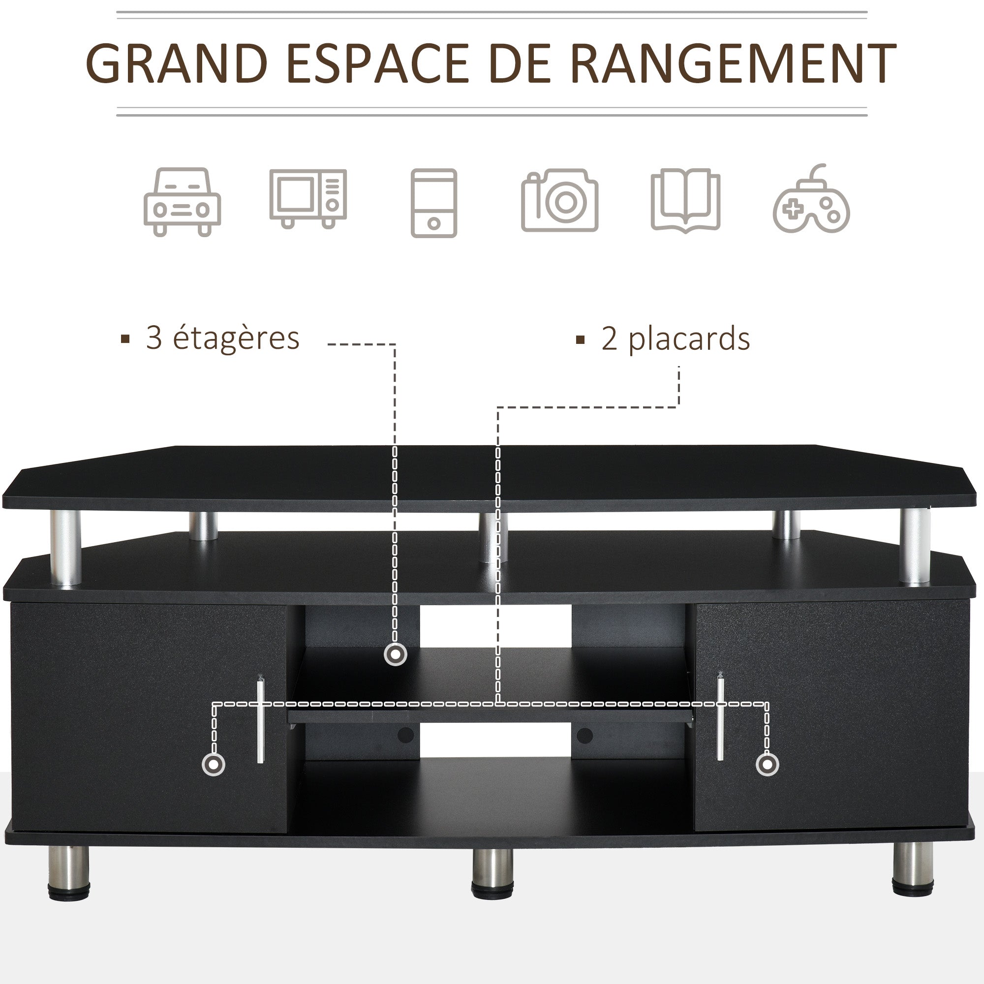 TV stand TV cabinet wooden TV stand for TVs up to 55 inches with large shelf, cupboard doors, and open compartment for living room bedroom, 120 x 40 x 52 cm, black