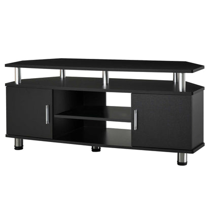 TV stand TV cabinet wooden TV stand for TVs up to 55 inches with large shelf, cupboard doors, and open compartment for living room bedroom, 120 x 40 x 52 cm, black