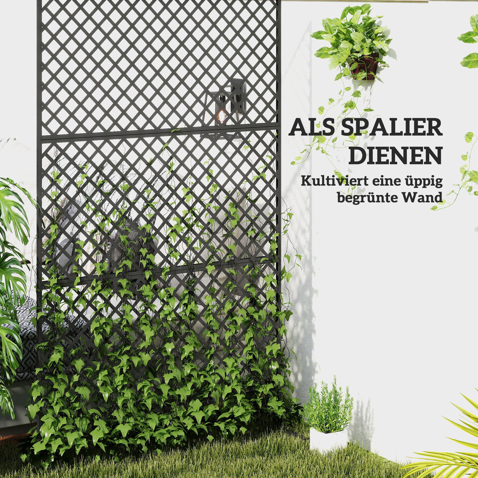3-Panel Room Divider 122 x 198 cm Freestanding Trellis, 3-Panel Partition Privacy Screen made of Steel, Outdoor Room Divider Privacy Wall Partition for Garden, Balcony, Patio, Black