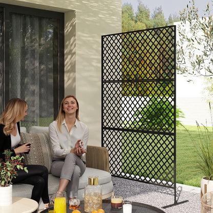 3-Panel Room Divider 122 x 198 cm Freestanding Trellis, 3-Panel Partition Privacy Screen made of Steel, Outdoor Room Divider Privacy Wall Partition for Garden, Balcony, Patio, Black