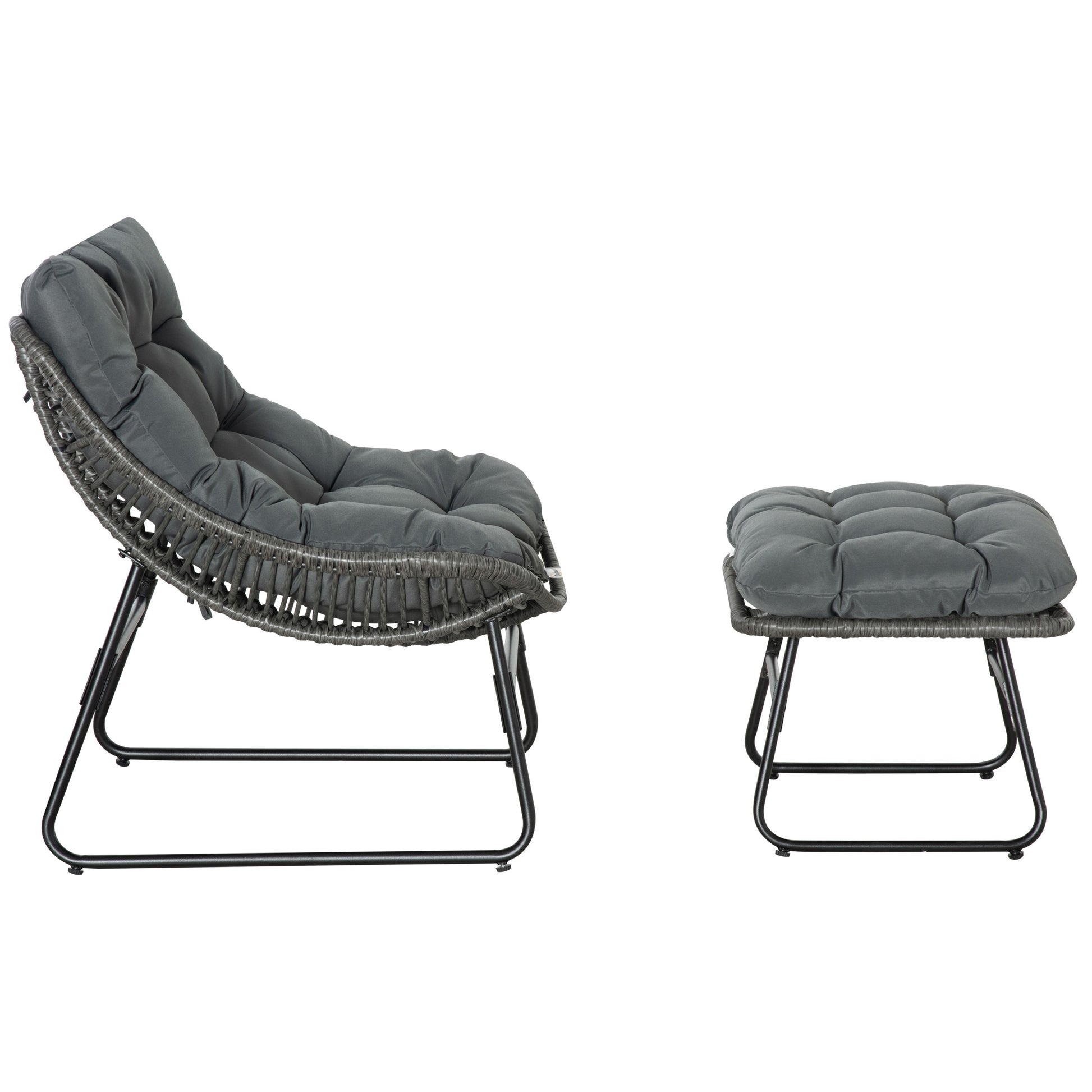 Rattan Relax Chair with Footstool, Garden Chair with Thick Cushions Outdoor Rattan Chair Garden Chair for Garden, Balcony, Patio Gray