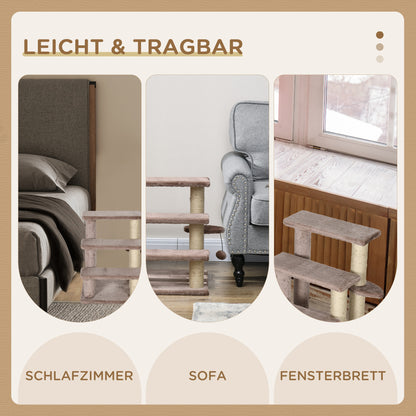 Cat Stairs 3-Step Pet Stairs with Scratching Posts Ball Dog Stairs Pet Stairs for Cats up to 5 kg Plush Jute Brown 45 x 40 x 48 cm