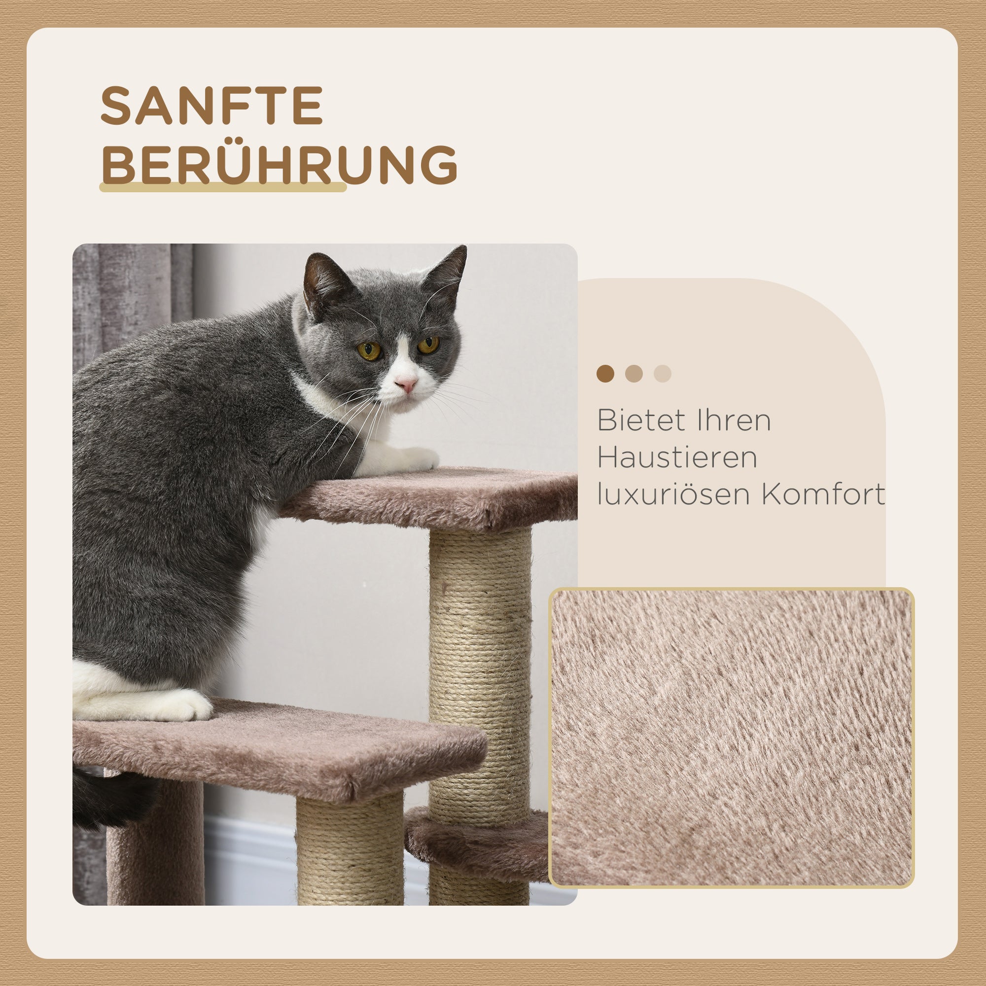 Cat Stairs 3-Step Pet Stairs with Scratching Posts Ball Dog Stairs Pet Stairs for Cats up to 5 kg Plush Jute Brown 45 x 40 x 48 cm