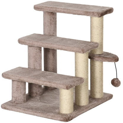 Cat Stairs 3-Step Pet Stairs with Scratching Posts Ball Dog Stairs Pet Stairs for Cats up to 5 kg Plush Jute Brown 45 x 40 x 48 cm
