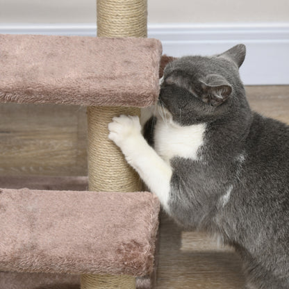 Cat Stairs 3-Step Pet Stairs with Scratching Posts Ball Dog Stairs Pet Stairs for Cats up to 5 kg Plush Jute Brown 45 x 40 x 48 cm