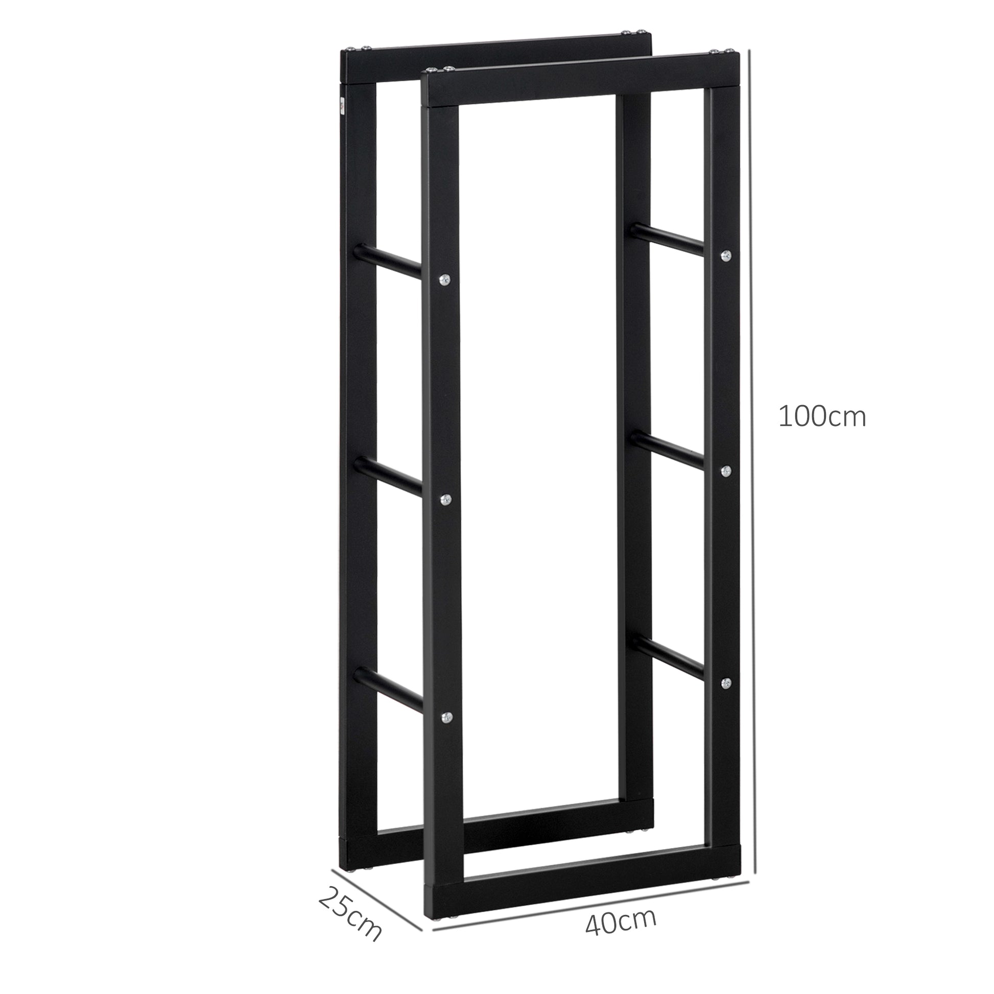 Firewood Rack Metal 40 x 25 x 100 cm Firewood Storage Aid Steel Frame up to 100kg Firewood Stacking Aid Outdoor Wood Rack Firewood Rack for Garden Terrace Outside Black
