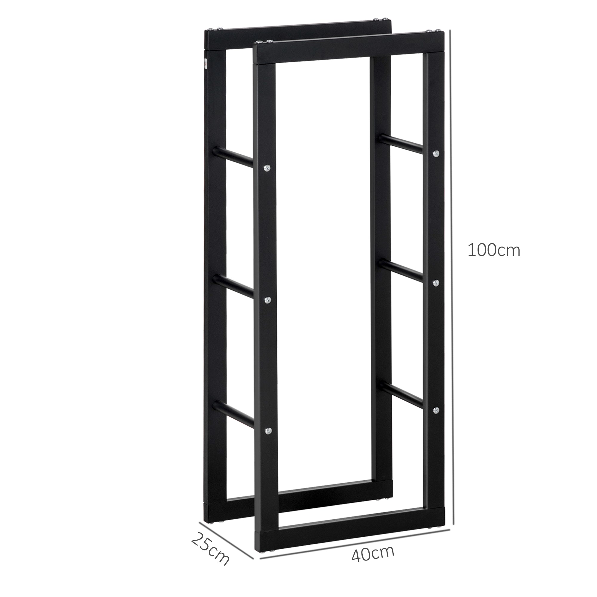 Firewood Rack Metal 40 x 25 x 100 cm Firewood Storage Aid Steel Frame up to 100kg Firewood Stacking Aid Outdoor Wood Rack Firewood Rack for Garden Terrace Outside Black