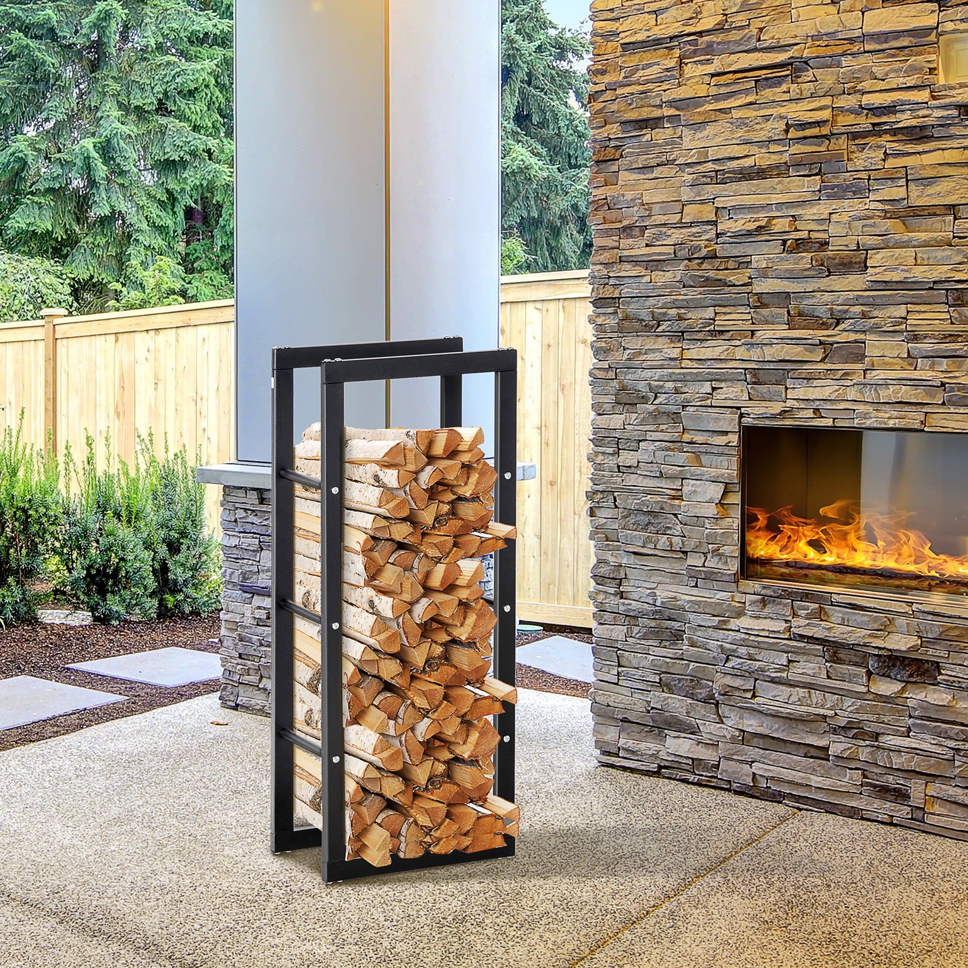 Firewood Rack Metal 40 x 25 x 100 cm Firewood Storage Aid Steel Frame up to 100kg Firewood Stacking Aid Outdoor Wood Rack Firewood Rack for Garden Terrace Outside Black