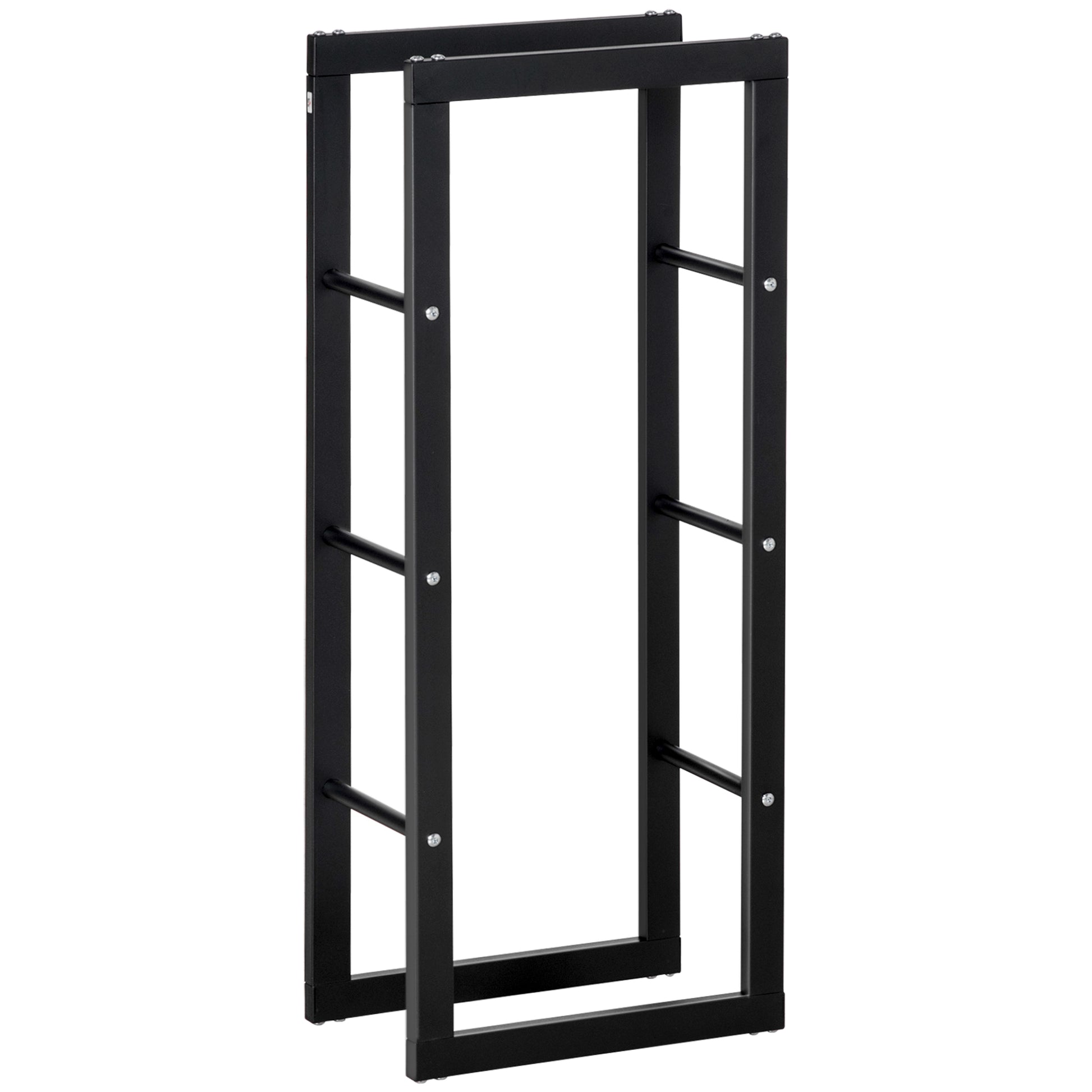 Firewood Rack Metal 40 x 25 x 100 cm Firewood Storage Aid Steel Frame up to 100kg Firewood Stacking Aid Outdoor Wood Rack Firewood Rack for Garden Terrace Outside Black