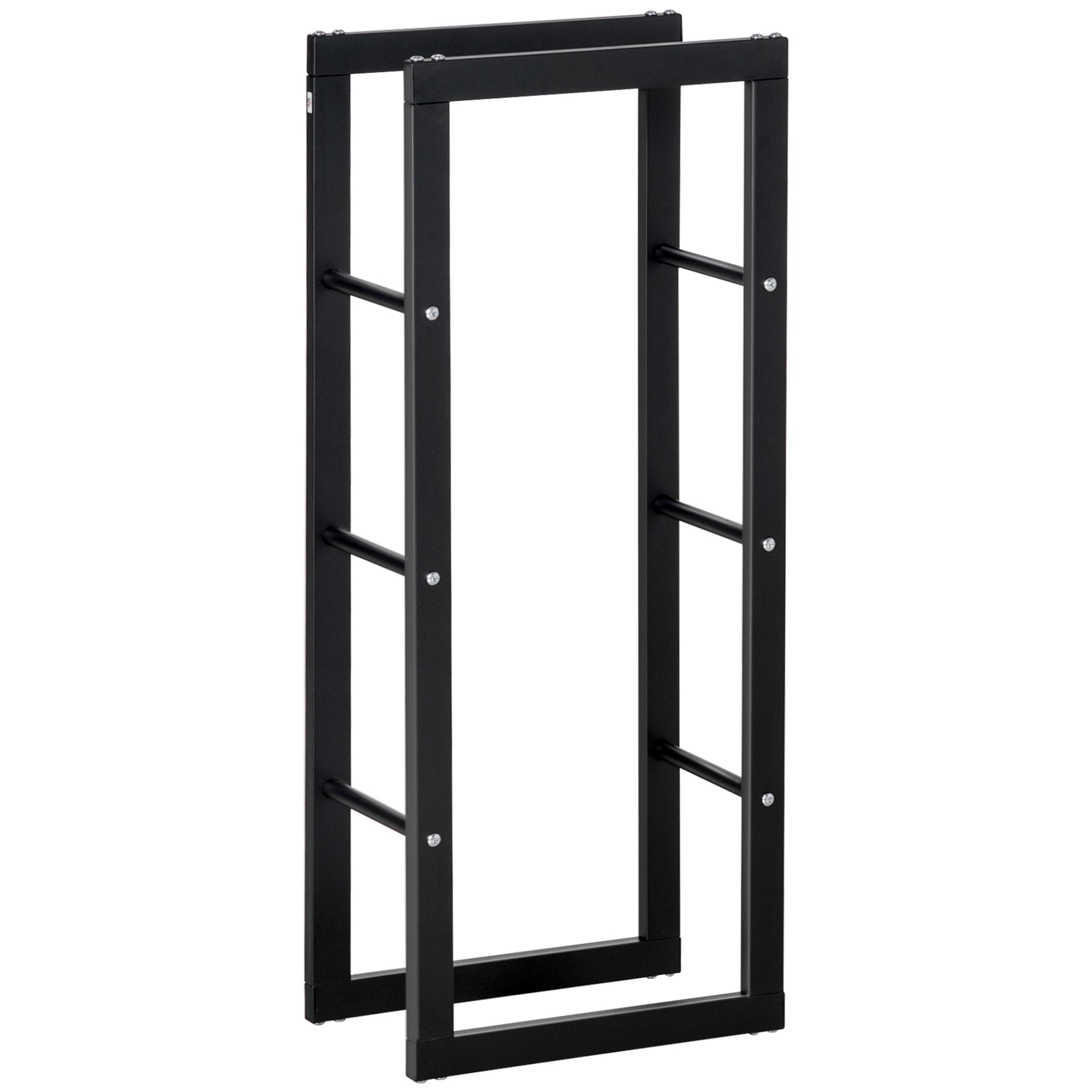 Firewood Rack Metal 40 x 25 x 100 cm Firewood Storage Aid Steel Frame up to 100kg Firewood Stacking Aid Outdoor Wood Rack Firewood Rack for Garden Terrace Outside Black