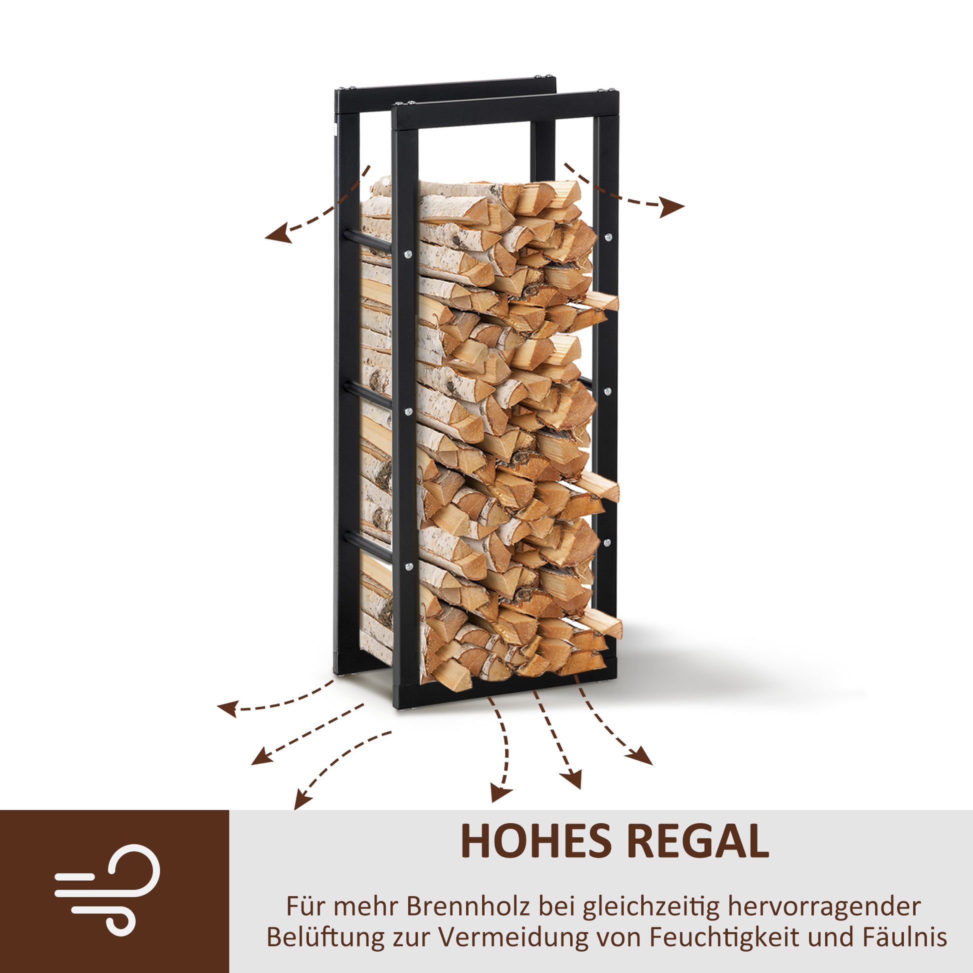 Firewood Rack Metal 40 x 25 x 100 cm Firewood Storage Aid Steel Frame up to 100kg Firewood Stacking Aid Outdoor Wood Rack Firewood Rack for Garden Terrace Outside Black