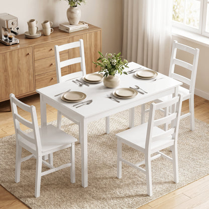 5-Piece Dining Set – Solid Pine Table & 4 Ladder-Back Chairs, White, Compact for Small Spaces