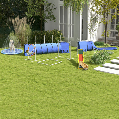 Dog Agility Set, 7-Piece Dog Training Set with Adjustable Agility Hurdles, Weave Poles, Pause Box, Tunnel, Jump Ring, Stick Hurdle Set Including Whistle, Carry Bag