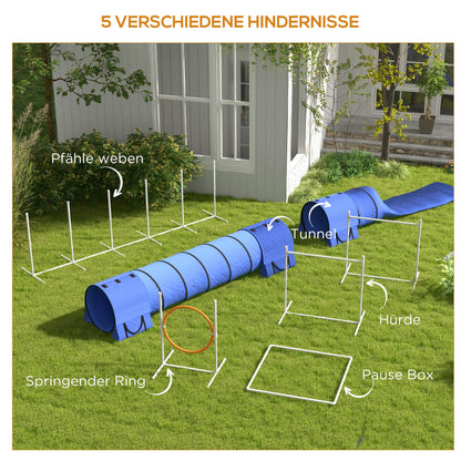 Dog Agility Set, 7-Piece Dog Training Set with Adjustable Agility Hurdles, Weave Poles, Pause Box, Tunnel, Jump Ring, Stick Hurdle Set Including Whistle, Carry Bag