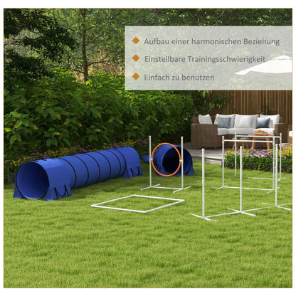 Dog Agility Set, 7-Piece Dog Training Set with Adjustable Agility Hurdles, Weave Poles, Pause Box, Tunnel, Jump Ring, Stick Hurdle Set Including Whistle, Carry Bag