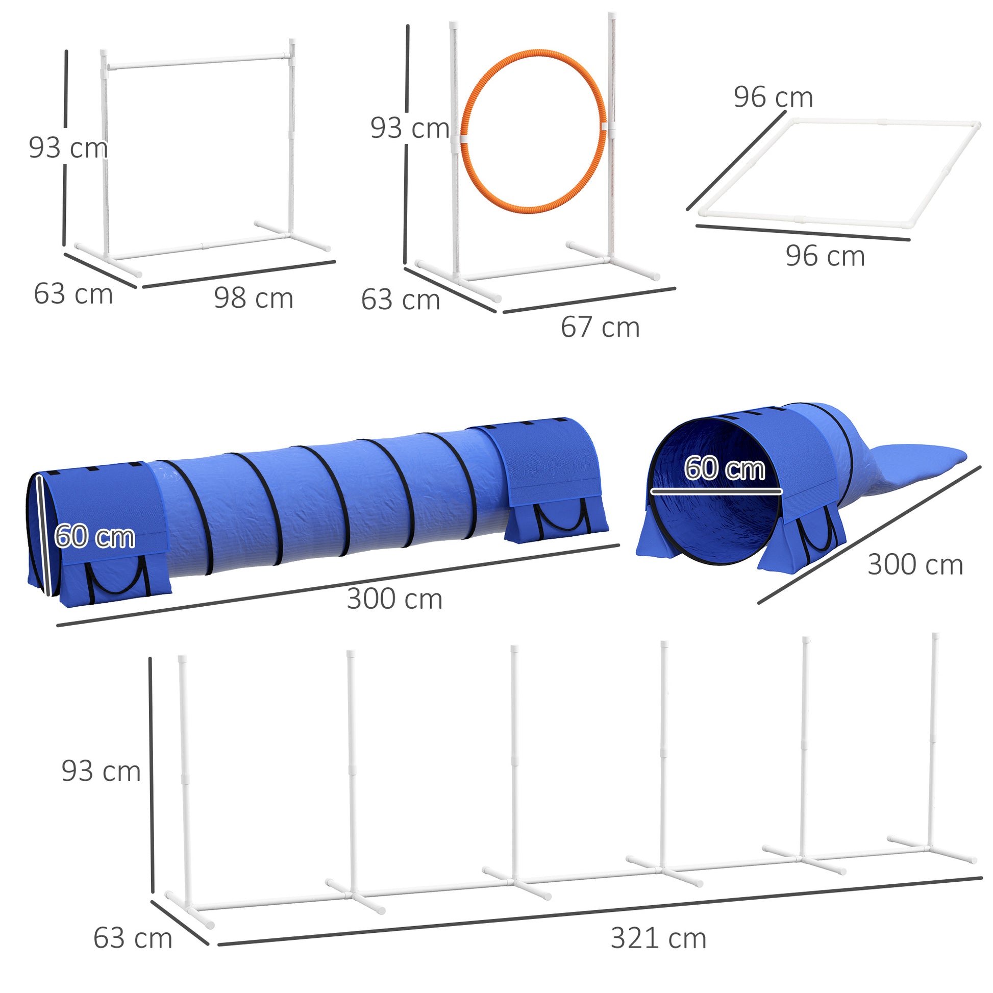 Dog Agility Set, 7-Piece Dog Training Set with Adjustable Agility Hurdles, Weave Poles, Pause Box, Tunnel, Jump Ring, Stick Hurdle Set Including Whistle, Carry Bag