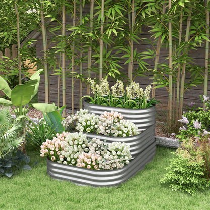 Metal Raised Bed, 3-Tier Planting Box, DIY Planter Box, Herb Bed with Safety Edges, Vegetable Bed for Garden, Balcony, Silver, 158 x 109 x 82 cm