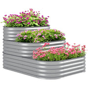 Metal Raised Bed, 3-Tier Planting Box, DIY Planter Box, Herb Bed with Safety Edges, Vegetable Bed for Garden, Balcony, Silver, 158 x 109 x 82 cm