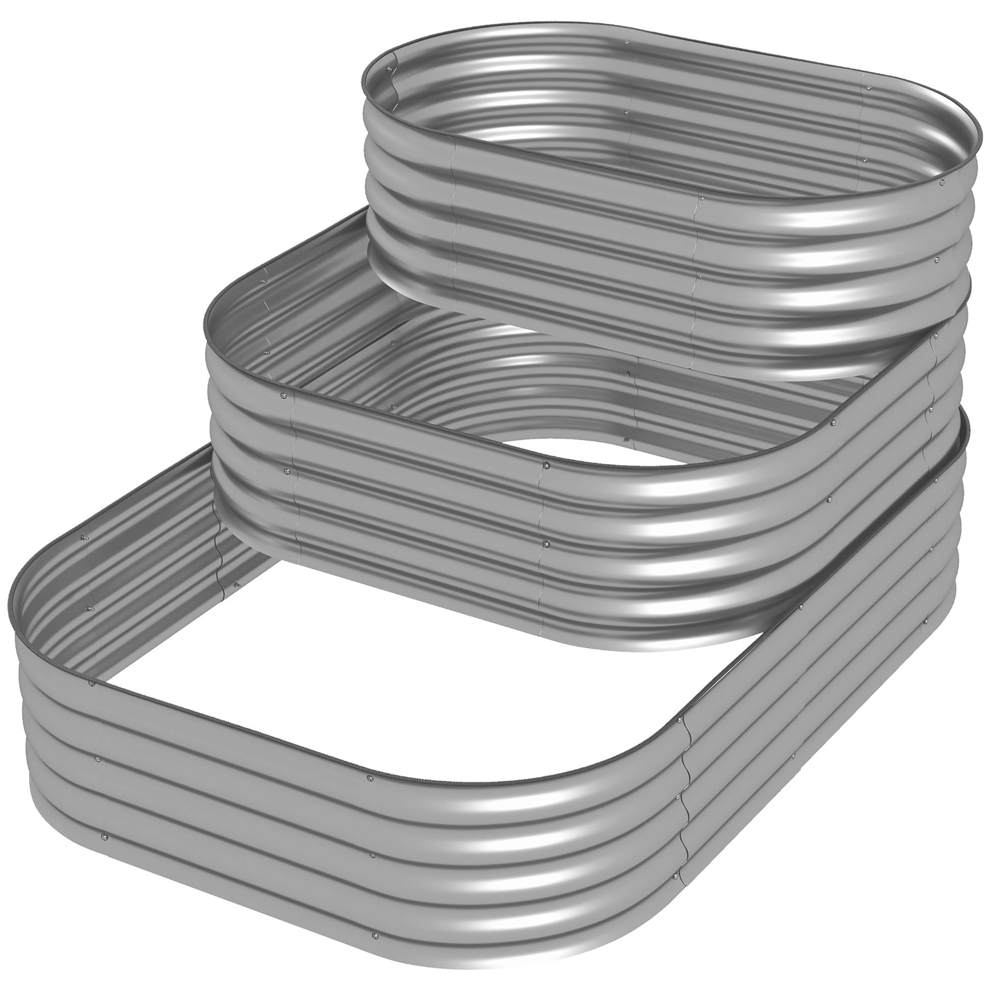 Metal Raised Bed, 3-Tier Planting Box, DIY Planter Box, Herb Bed with Safety Edges, Vegetable Bed for Garden, Balcony, Silver, 158 x 109 x 82 cm
