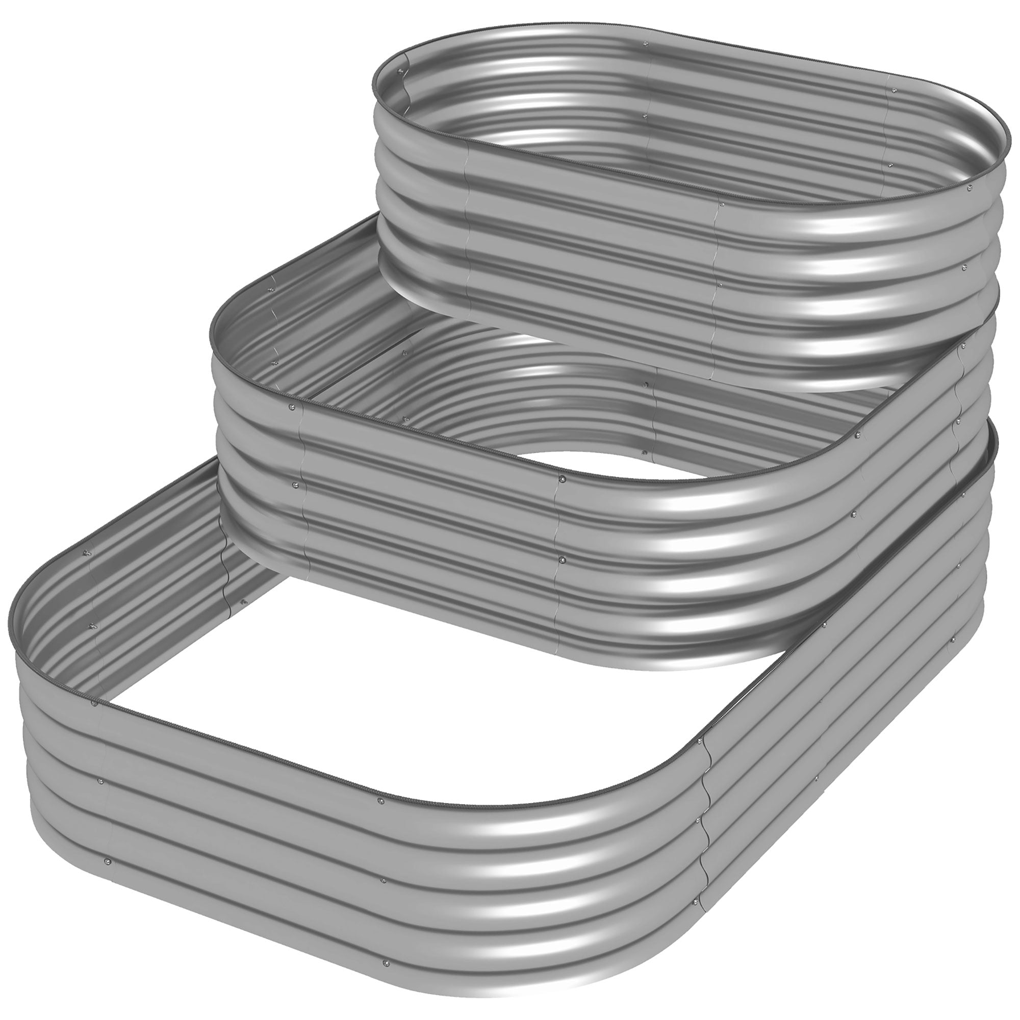 Metal Raised Bed, 3-Tier Planting Box, DIY Planter Box, Herb Bed with Safety Edges, Vegetable Bed for Garden, Balcony, Silver, 158 x 109 x 82 cm