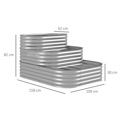 Metal Raised Bed, 3-Tier Planting Box, DIY Planter Box, Herb Bed with Safety Edges, Vegetable Bed for Garden, Balcony, Silver, 158 x 109 x 82 cm