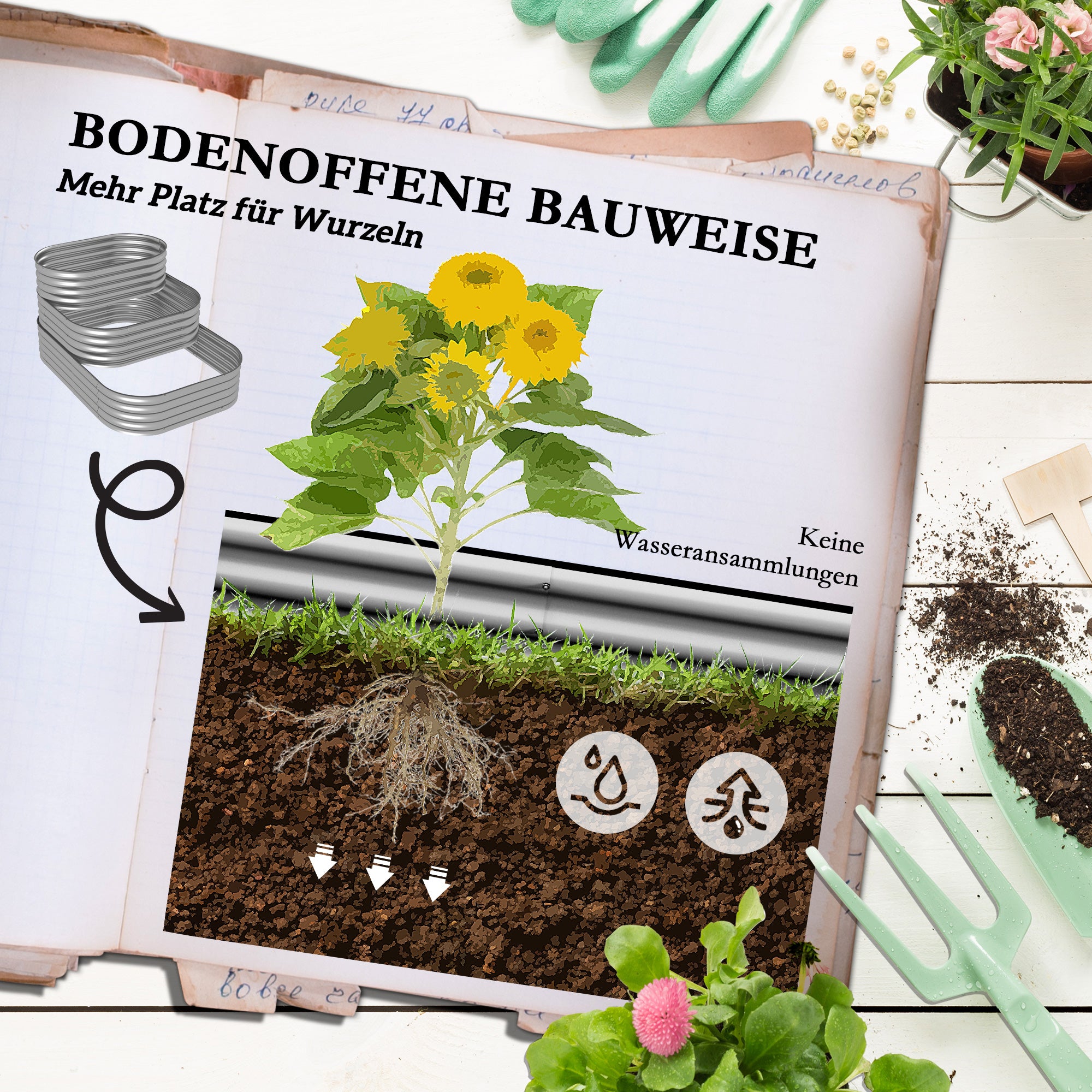 Metal Raised Bed, 3-Tier Planting Box, DIY Planter Box, Herb Bed with Safety Edges, Vegetable Bed for Garden, Balcony, Silver, 158 x 109 x 82 cm