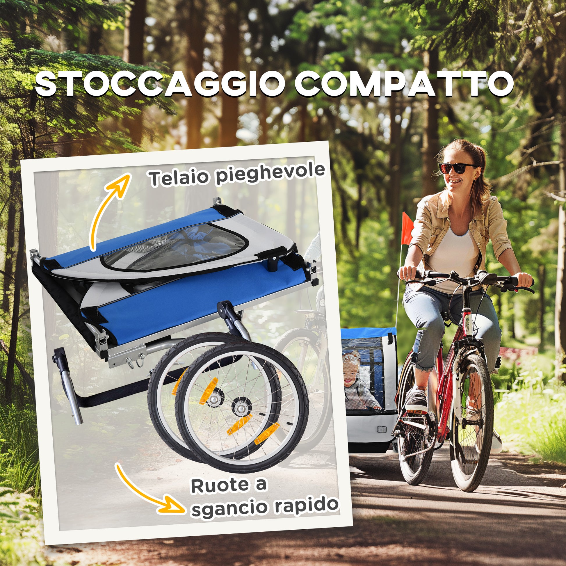 2-Seater Kids Bike Trailer with 2 Safety Belts, Steel Frame, and Blue Oxford Fabric Cover