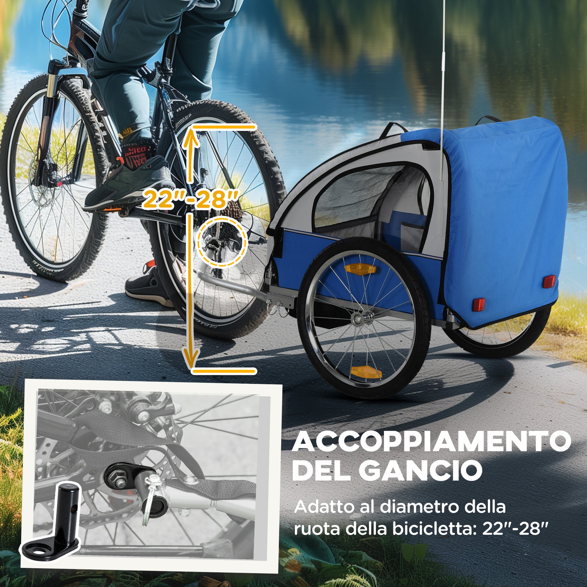 2-Seater Kids Bike Trailer with 2 Safety Belts, Steel Frame, and Blue Oxford Fabric Cover