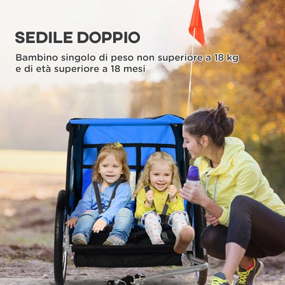 2-Seater Kids Bike Trailer with 2 Safety Belts, Steel Frame, and Blue Oxford Fabric Cover
