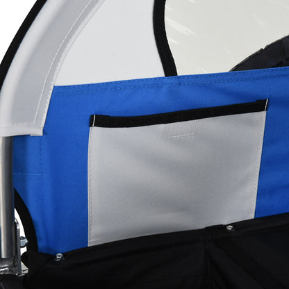 2-Seater Kids Bike Trailer with 2 Safety Belts, Steel Frame, and Blue Oxford Fabric Cover