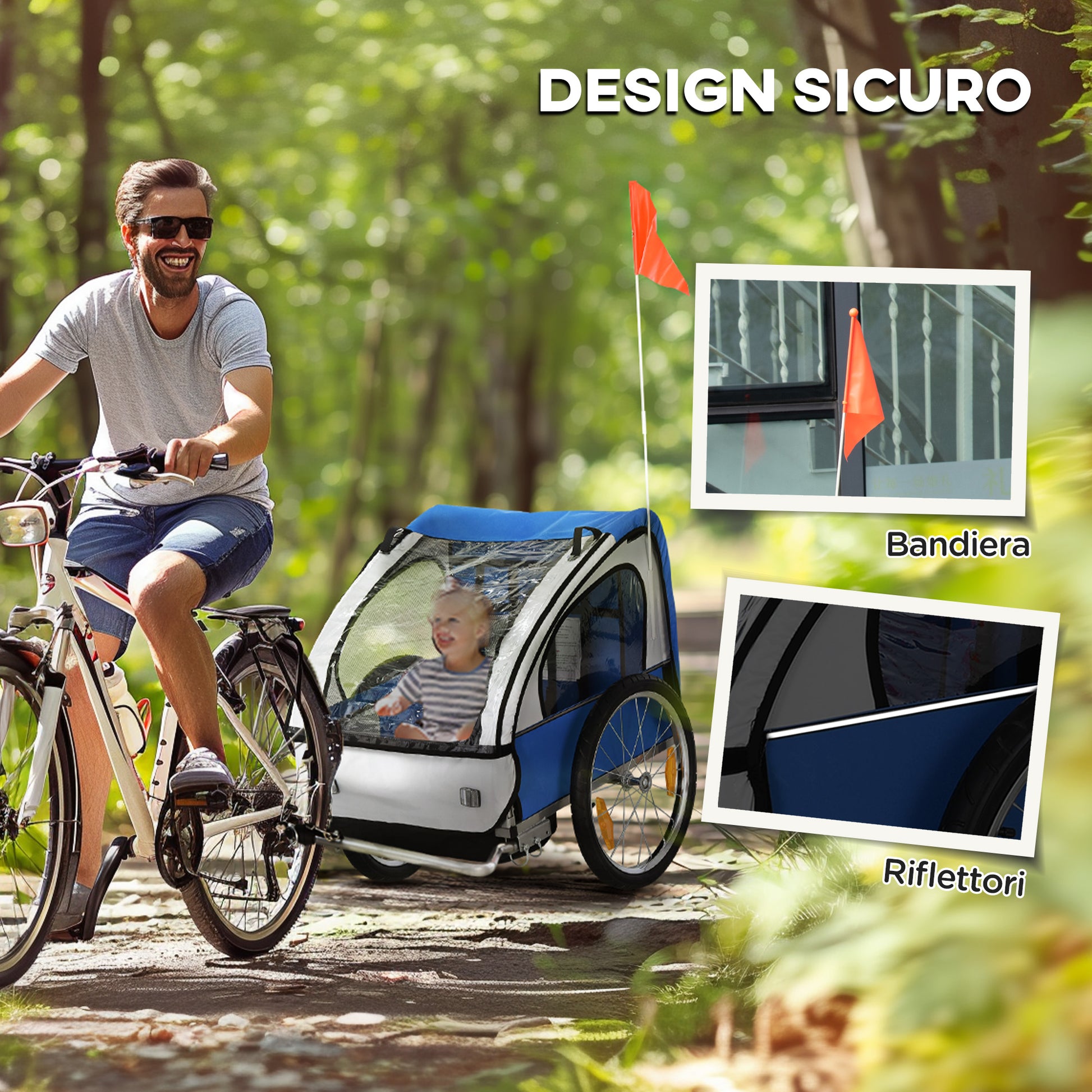 2-Seater Kids Bike Trailer with 2 Safety Belts, Steel Frame, and Blue Oxford Fabric Cover