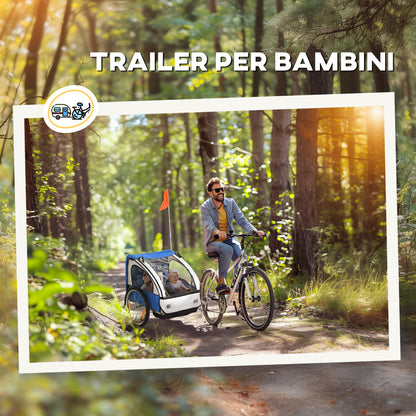 2-Seater Kids Bike Trailer with 2 Safety Belts, Steel Frame, and Blue Oxford Fabric Cover